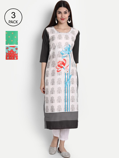 

7Threads Women Pack Of 3 Kurtas, White