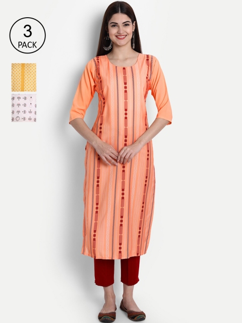 7Threads Women Pack Of 3 Kurtas, Yellow