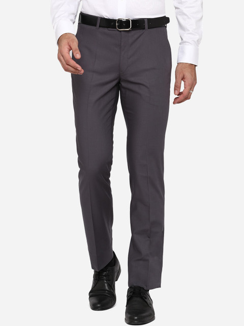 

METAL Men Charcoal Grey Slim Fit Wrinkle Free Formal Trousers