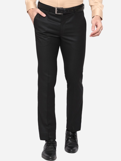 

METAL Plus Size Men Black Textured Slim Fit Wrinkle Free Formal Trousers