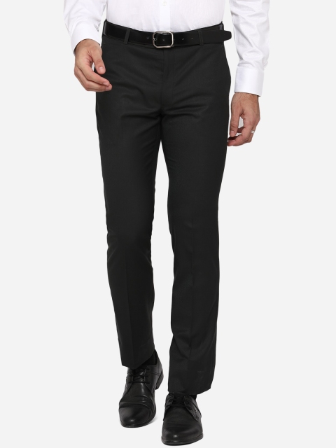 

METAL Men Black Slim Fit Textured Wrinkle Free Formal Trousers