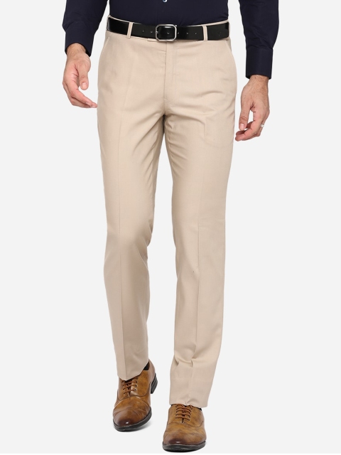 

METAL Men Beige Slim Fit Wrinkle Free Formal Trousers