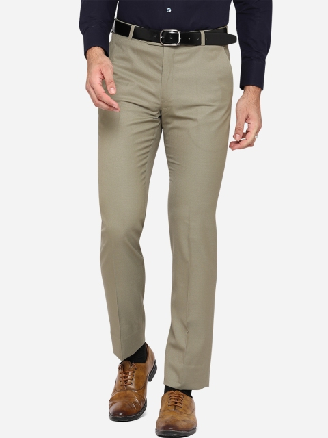 

METAL Men Beige Slim Fit Wrinkle Free Formal Trousers