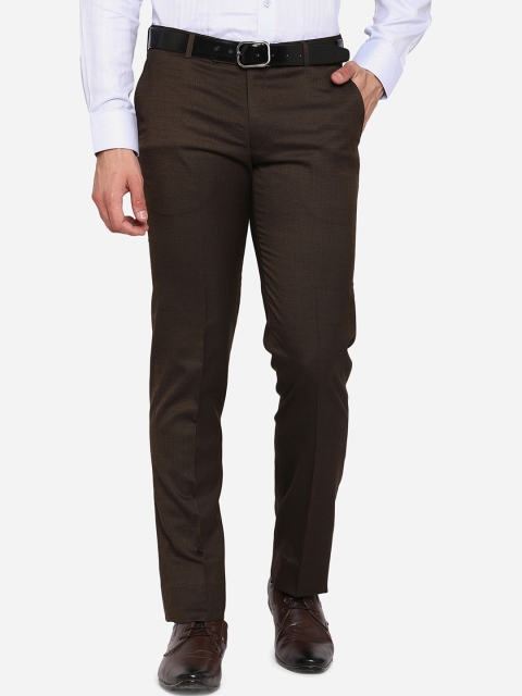 

METAL Men Brown Slim Fit Wrinkle Free Formal Trousers