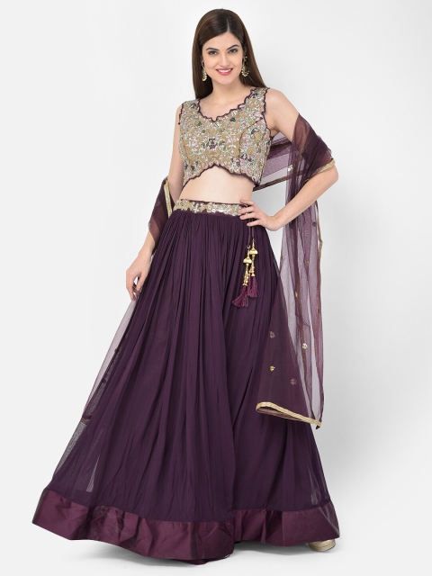 

Neerus Women Purple & Cream Embellished Ready to Wear Lehenga & Blouse With Dupatta