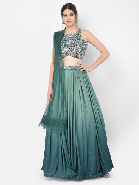 

Neerus Green Embellished Sequinned Ready to Wear Lehenga & Blouse With Dupatta