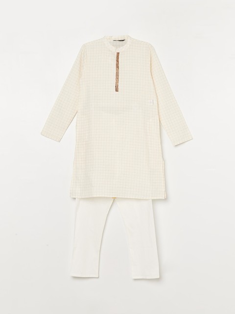 

Melange by Lifestyle Boys White Striped Regular Pure Cotton Kurta with Pyjamas