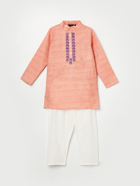 

Melange by Lifestyle Boys Pink & Off-White Regular Pure Cotton Kurta with Pyjamas
