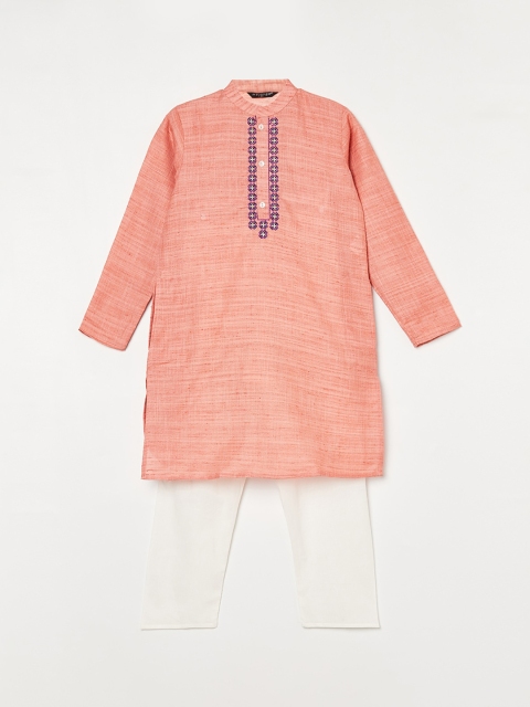 

Melange by Lifestyle Boys Pink Regular Pure Cotton Kurta with Pyjamas