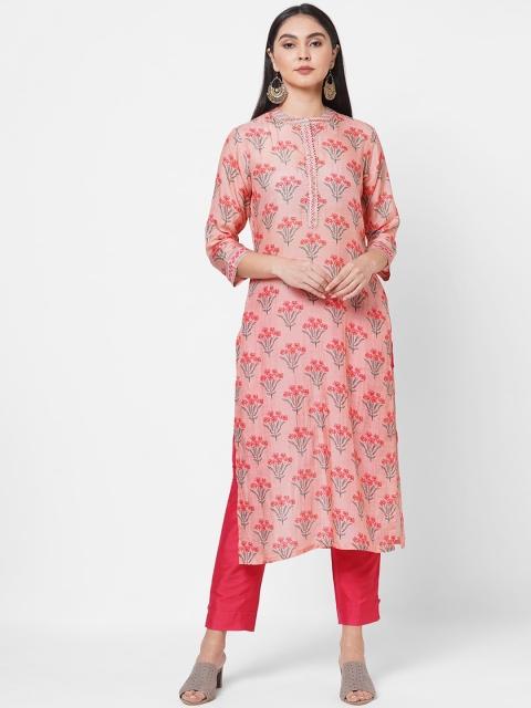 

KAMI KUBI Women Pink Ethnic Motifs Printed Regular Gotta Patti Kurta with Trousers