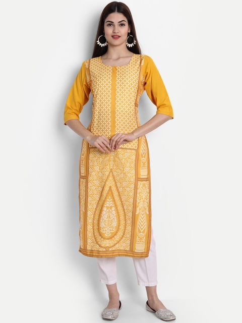 

7Threads Women Yellow Ethnic Motifs Printed Crepe Kurta