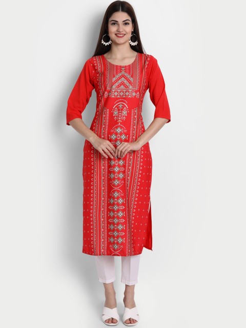 

7Threads Women Red Ethnic Motifs Printed Crepe Kurta