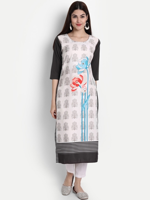 

7Threads Women White & Black Ethnic Motifs Printed Crepe Kurta