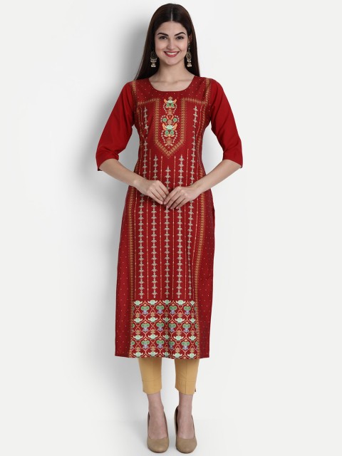 

7Threads Women Maroon Ethnic Motifs Printed Crepe Kurta