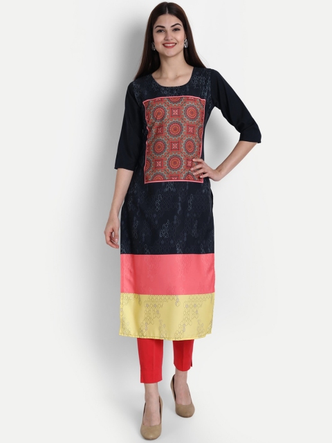 

7Threads Women Multicoloured Ethnic Motifs Printed Thread Work Crepe Kurta, Multi