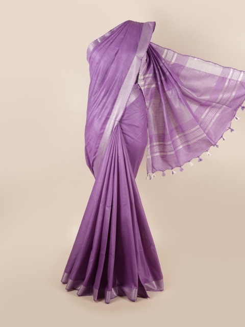 

Pothys Violet & Silver Linen Blend Saree