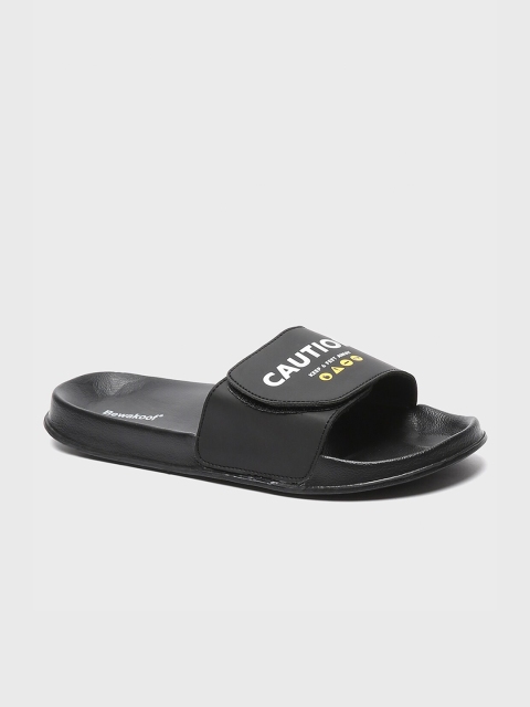 

Bewakoof Men Black & White Printed Rubber Sliders