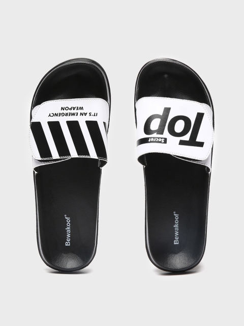 

Bewakoof Men Black & White Printed Rubber Sliders