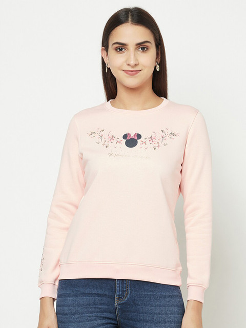 

METTLE Women Pink Minnie Mouse Printed Sweatshirt