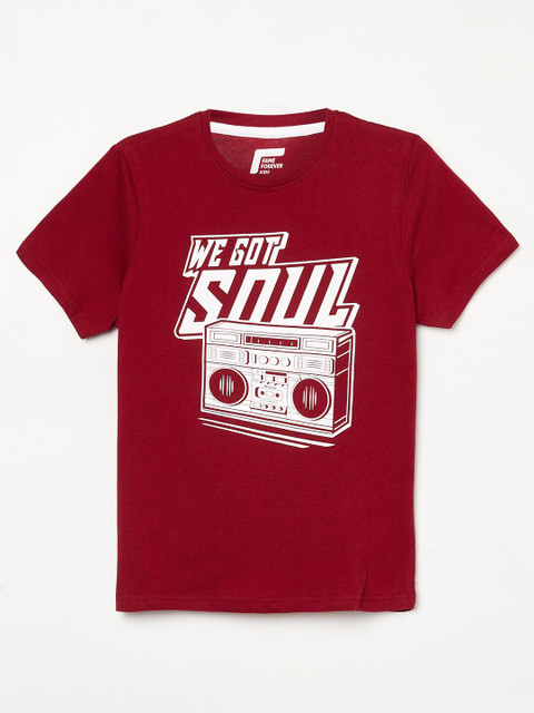 

Fame Forever by Lifestyle Boys Red Typography Printed V-Neck Applique T-shirt