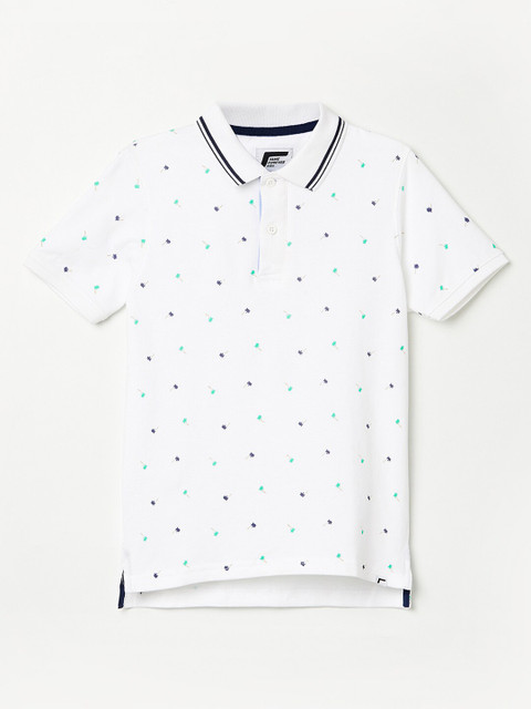 

Fame Forever by Lifestyle Boys White Printed Pure Cotton Polo Collar T-shirt