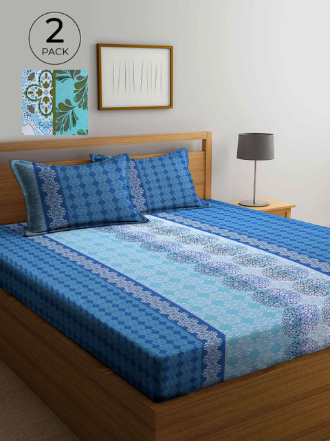 

KLOTTHE Multicoloured Floral 210 TC 2 Pure Cotton King Bedsheet with 4 Pillow Covers, Blue