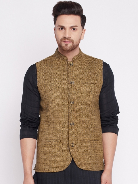 

even Men Brown Woven-Design Nehru Jacket