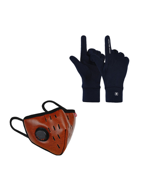 

SWISS MILITARY Tan & Blue Super Guard Reusable Anti-Bacterial Gloves With 4 Ply Mask