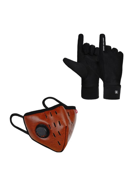 

SWISS MILITARY Combo of Reusable Anti-Bacterial Gloves and 4-Layer Mask, Tan