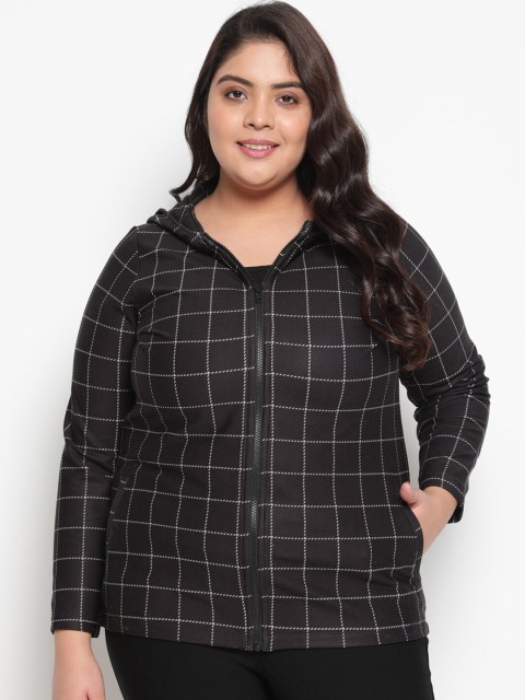 

Amydus Women Plus Size Black Checked Hooded Sweatshirt