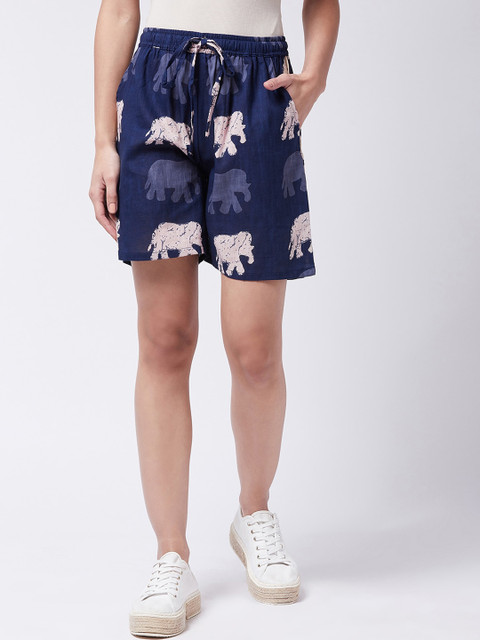 

InWeave Women Blue Conversational Printed Cotton Regular Shorts