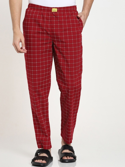 

Bewakoof Men Red & White Checked Cotton Lounge Pants