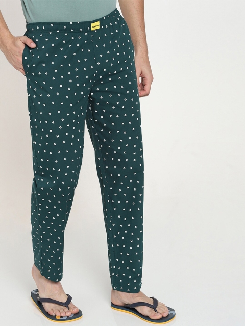 

Bewakoof Men Green & White Printed Cotton Straight Lounge Pants