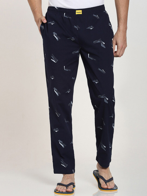 

Bewakoof Men Navy Blue & White Printed Cotton Lounge Pants