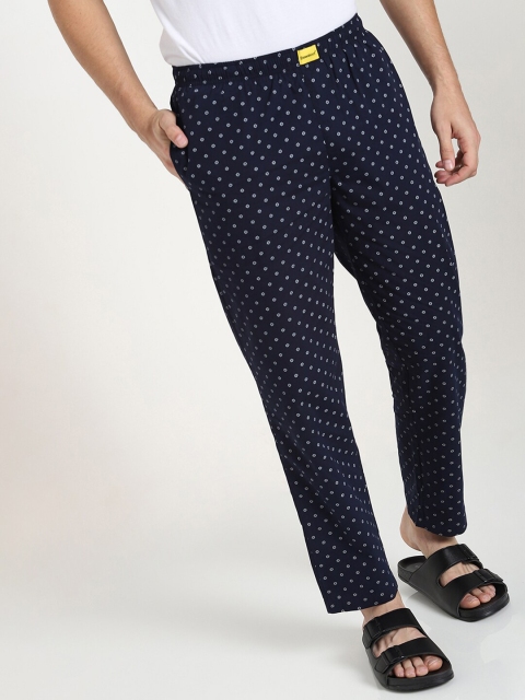 

Bewakoof Men Navy Blue & White Printed Lounge Pants