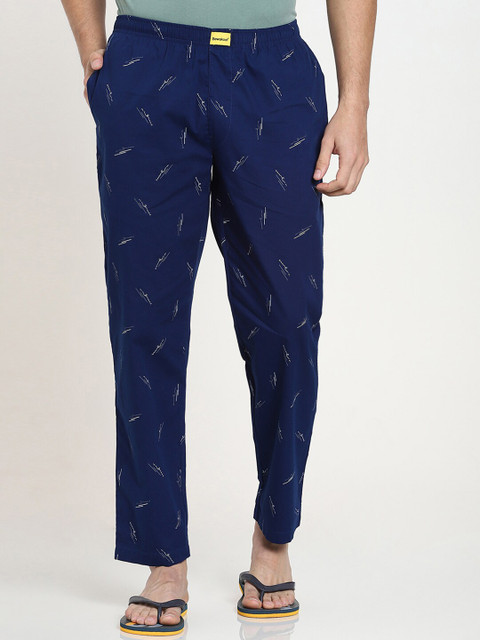 

Bewakoof Men Blue & White Printed Cotton Lounge Pants