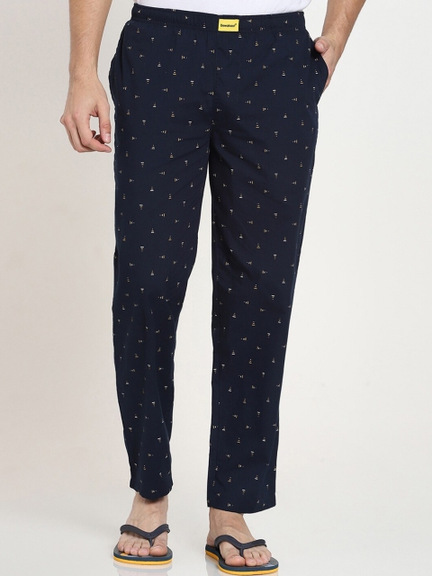 

Bewakoof Men Navy Blue Geometric Printed Lounge Pants