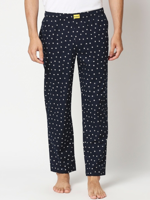 

Bewakoof Men Navy Blue Printed Pure Cotton Lounge Pants