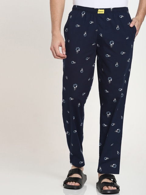 

Bewakoof Men Navy Blue & White Geometric Printed Lounge Pants