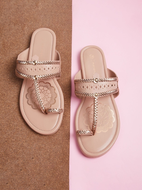 

Melange by Lifestyle Women Beige Embellished Leather Ethnic One Toe Flats