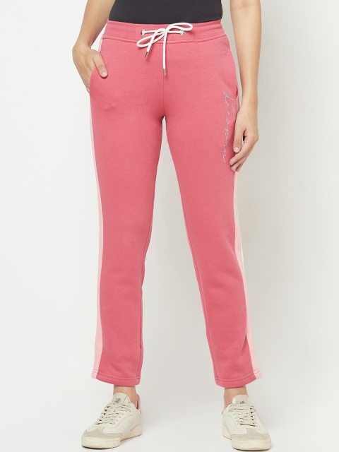 

METTLE Women Coral-Coloured Solid Cotton Track Pants