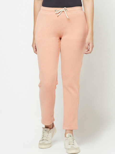 

METTLE Women Orange Solid Cotton Track Pants