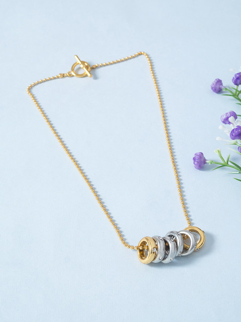 

Golden Peacock Gold-Toned & White Stones-Studded Pendant With Chain