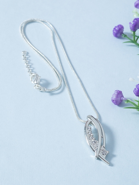 

Golden Peacock Silver-Toned & White Stone-Studded Pendant With Chain