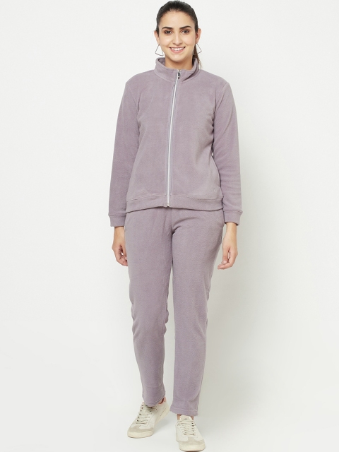 

METTLE Women Lavender Solid Cotton Tracksuit