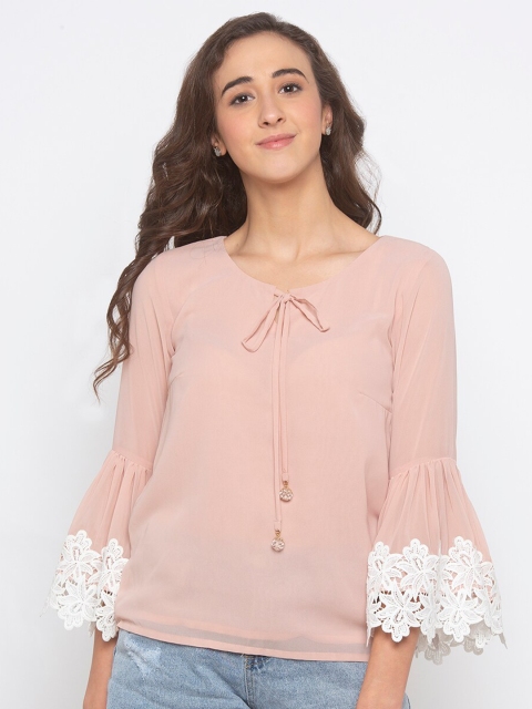 

Iti Pink Tie-Up Neck Georgette Regular Top