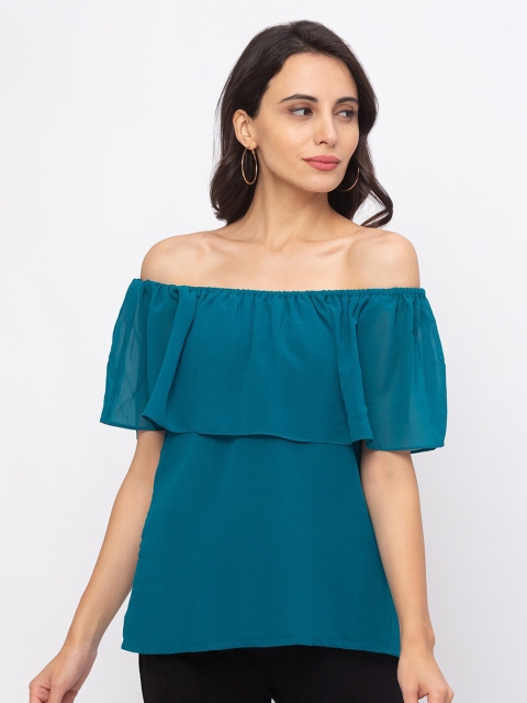 

Iti Blue Off-Shoulder Georgette Bardot Top