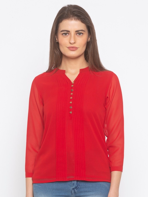 

Iti Orange Mandarin Collar Georgette Blouson Top