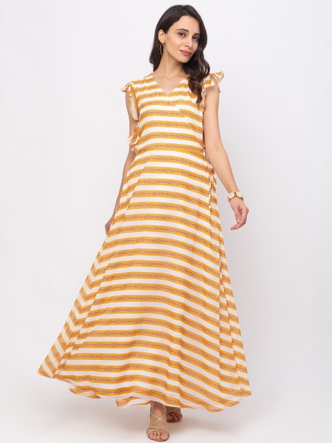 

Iti Yellow & White Striped Georgette Maxi Dress