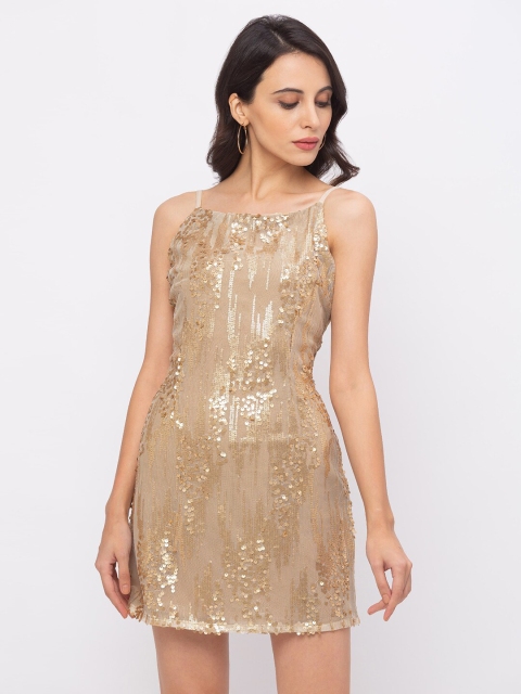 

Iti Beige Sequined Georgette A-Line Dress